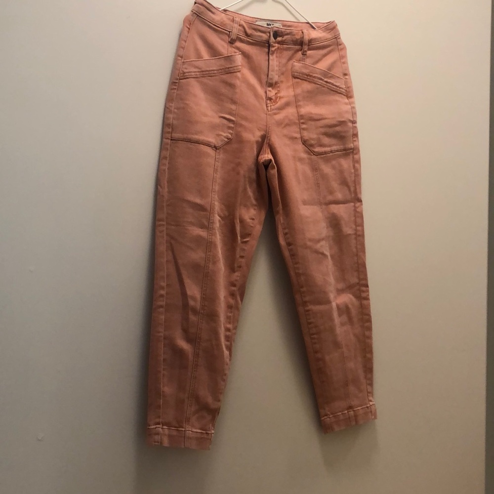 High Rise Pink Jeans with Relaxed Fit